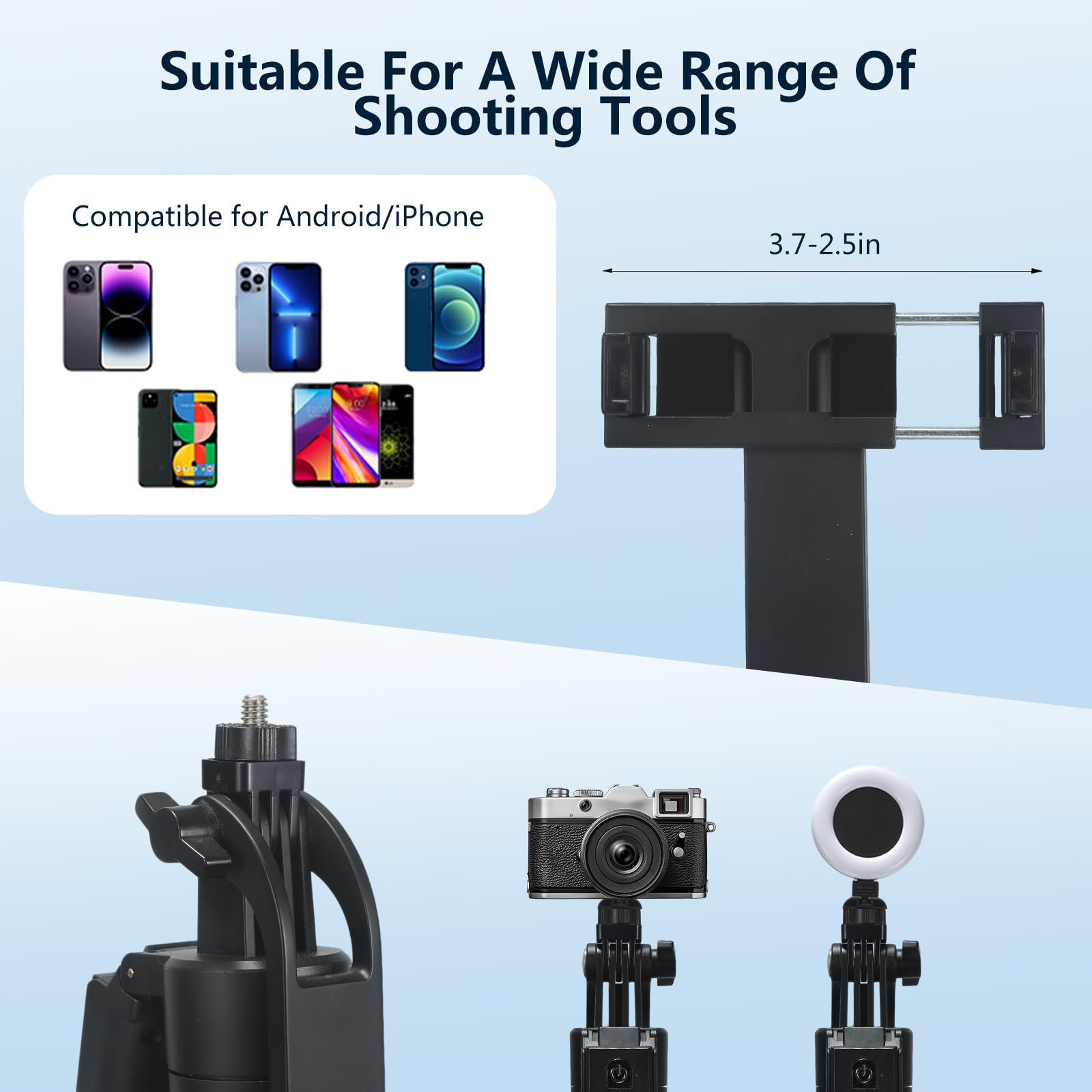Trípode extensible de seguimiento facial automático, soporte de trípode para teléfono con rotación de 360° con trípode de luz con control remoto inalámbrico para teléfono celular, cámara inteligente