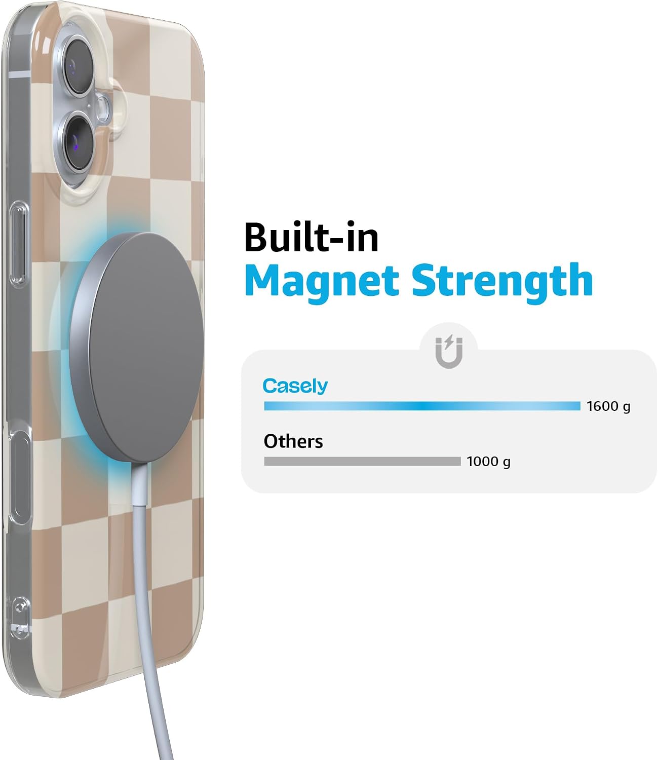 Casely iPhone 16 Plus Case | Fit Check | Neutral Checkerboard | Compatible with MagSafe | Classic Ultra Slim Design