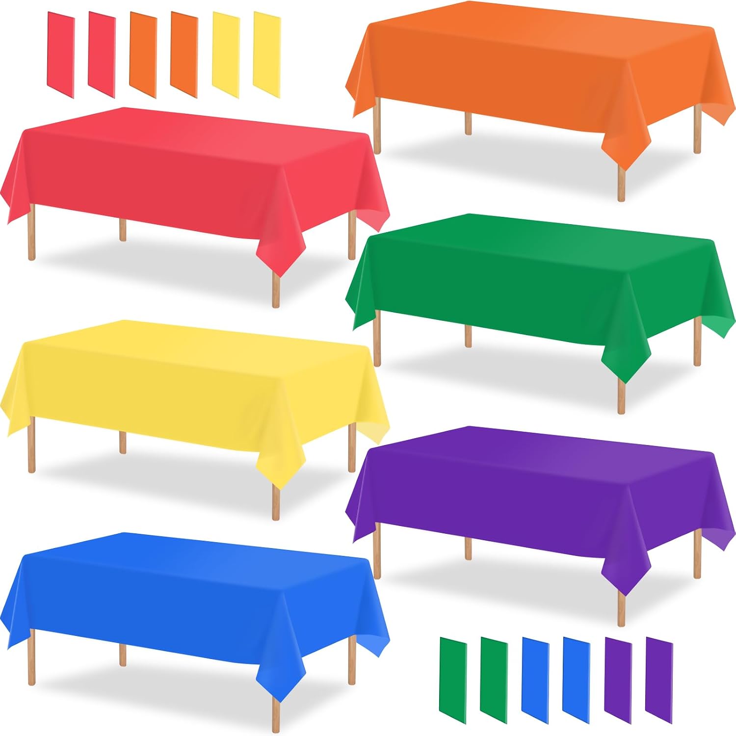 MRJ 12 Pack 6 Color Rainbow Theme Tablecloth Assorted Colors Plastic Tablecloths 54 x 108 Inch Disposable Waterproof Rectangle Table Cover for Fiesta Birthday and Party Decorations