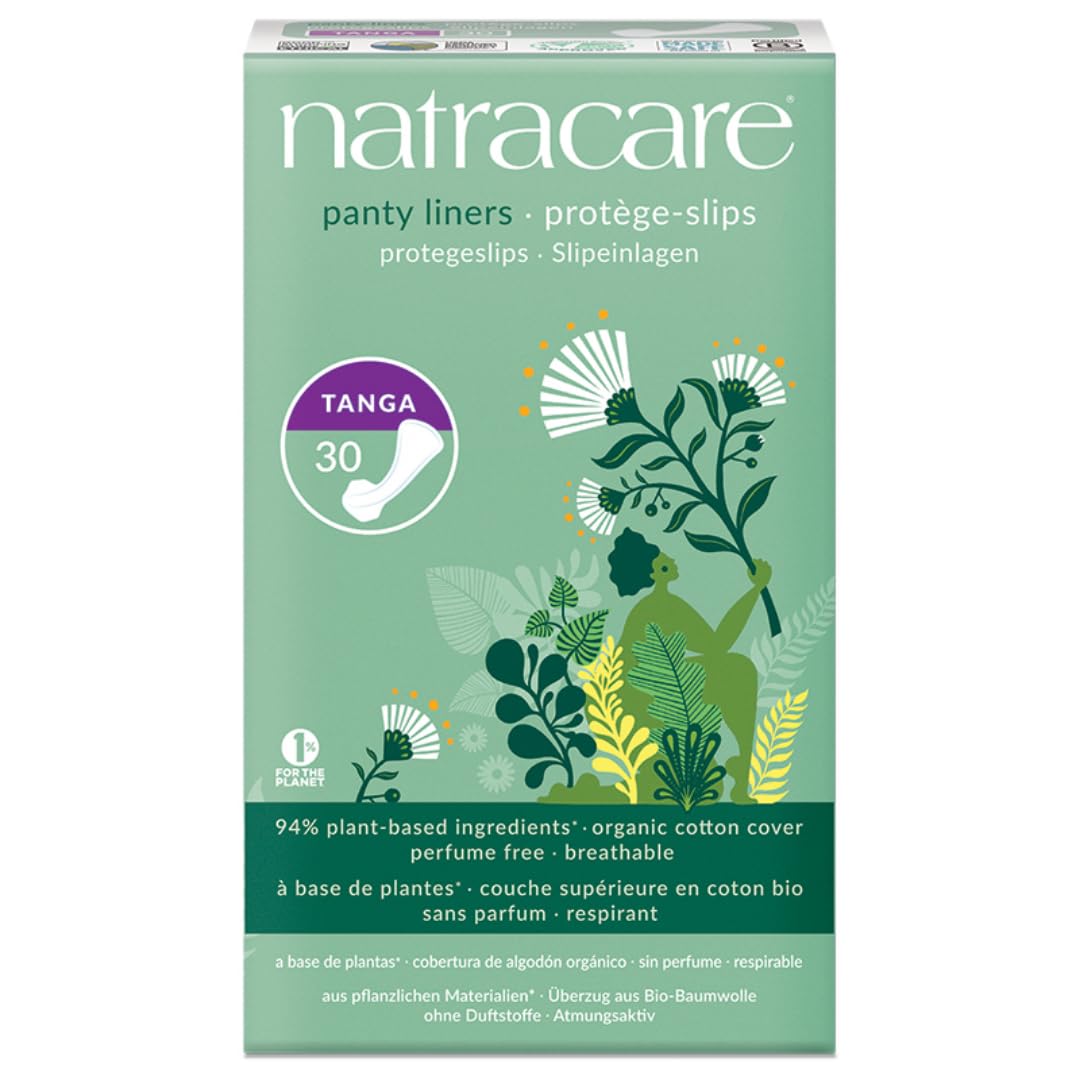 Natracare Natural Organic Thong Style Panty Liners, Made with Certified Organic Cotton, Ecologically Certified Cellulose Pulp and Plant Starch (1 Pack, 30 Liners Total)