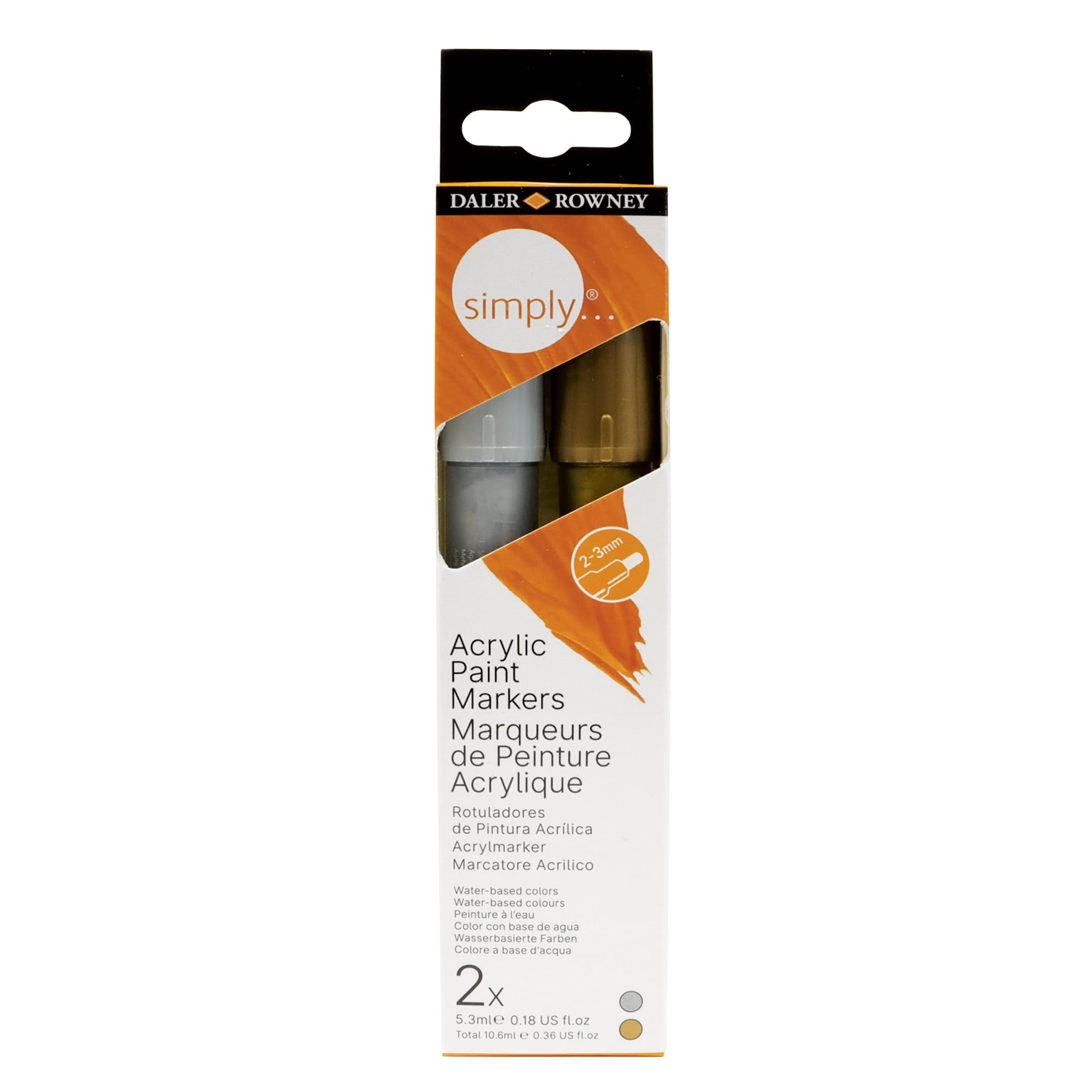 Daler-Rowney, Simply, Rotulador Acrílico, Caja de Cartón, Set Oro y Plata