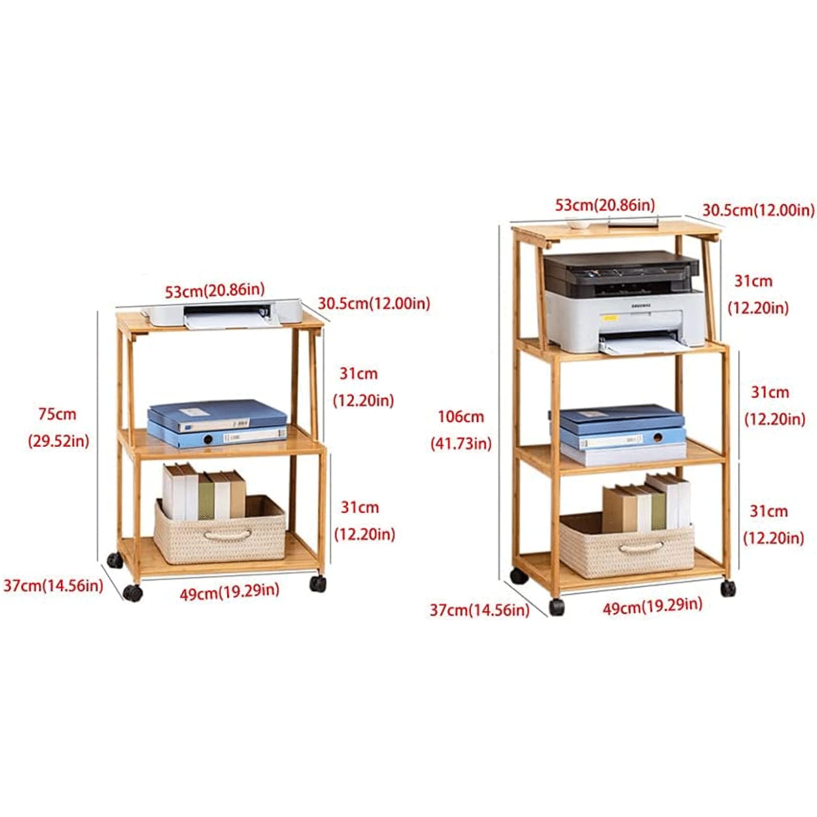 Druckertisch Dreischichtiger Druckerständer, kleines Bücherregal mit Rollen, multifunktionales herausnehmbares Lagerregal für Zuhause und Büro Lagerregal