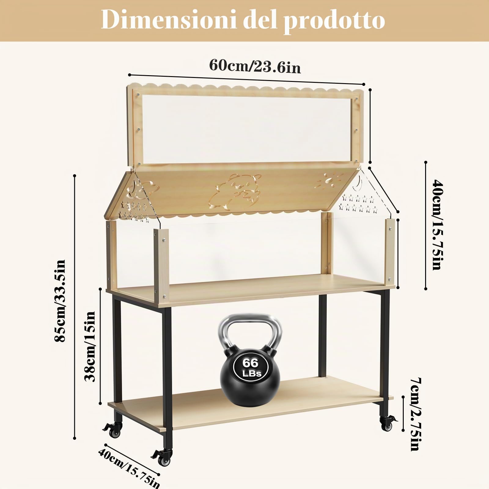 Gabbia per criceti in legno, gabbia per roditori a 2 piani, gabbia per piccoli animali con coperchio pieghevole, con ponti ad arco, tunnel e casette da gioco, per porcellini d'India, criceti