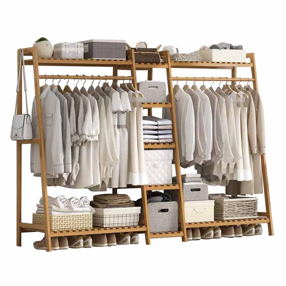 Portant à vêtements en bambou noble avec rails stables
