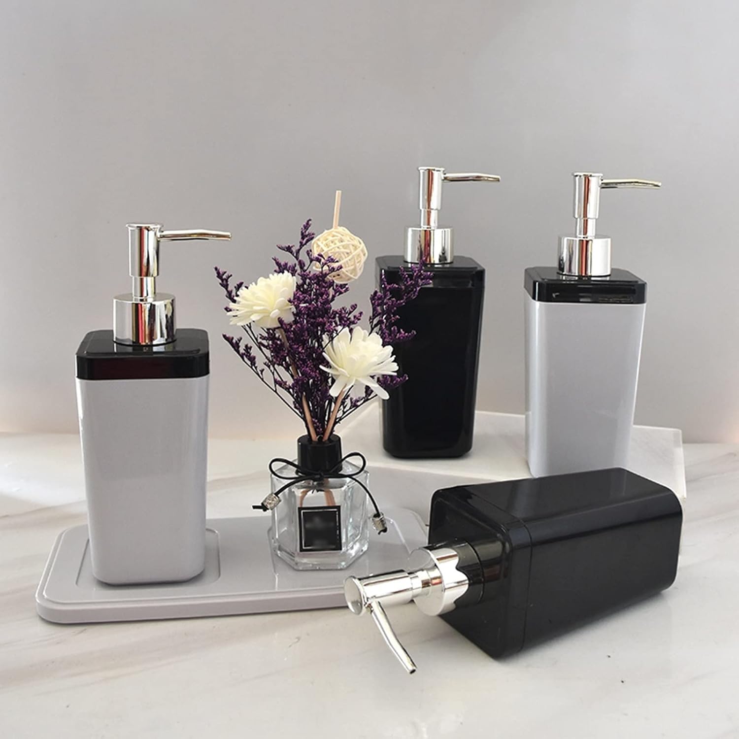 Soap Pump Dispenser Acrylic Soap Dispenser Shampoo Bottle 350ML Lotion Bottle Bathroom Decoration Supplies Bottles Dispenser (Color : Gris)