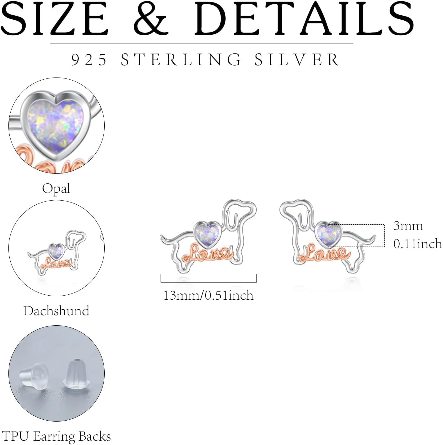 Dachshund Earrings for Women 925 Sterling Silver Opal Dachshund Puppy Dog Earrings Animal Dog Lovers Jewelry Gifts - Image 3
