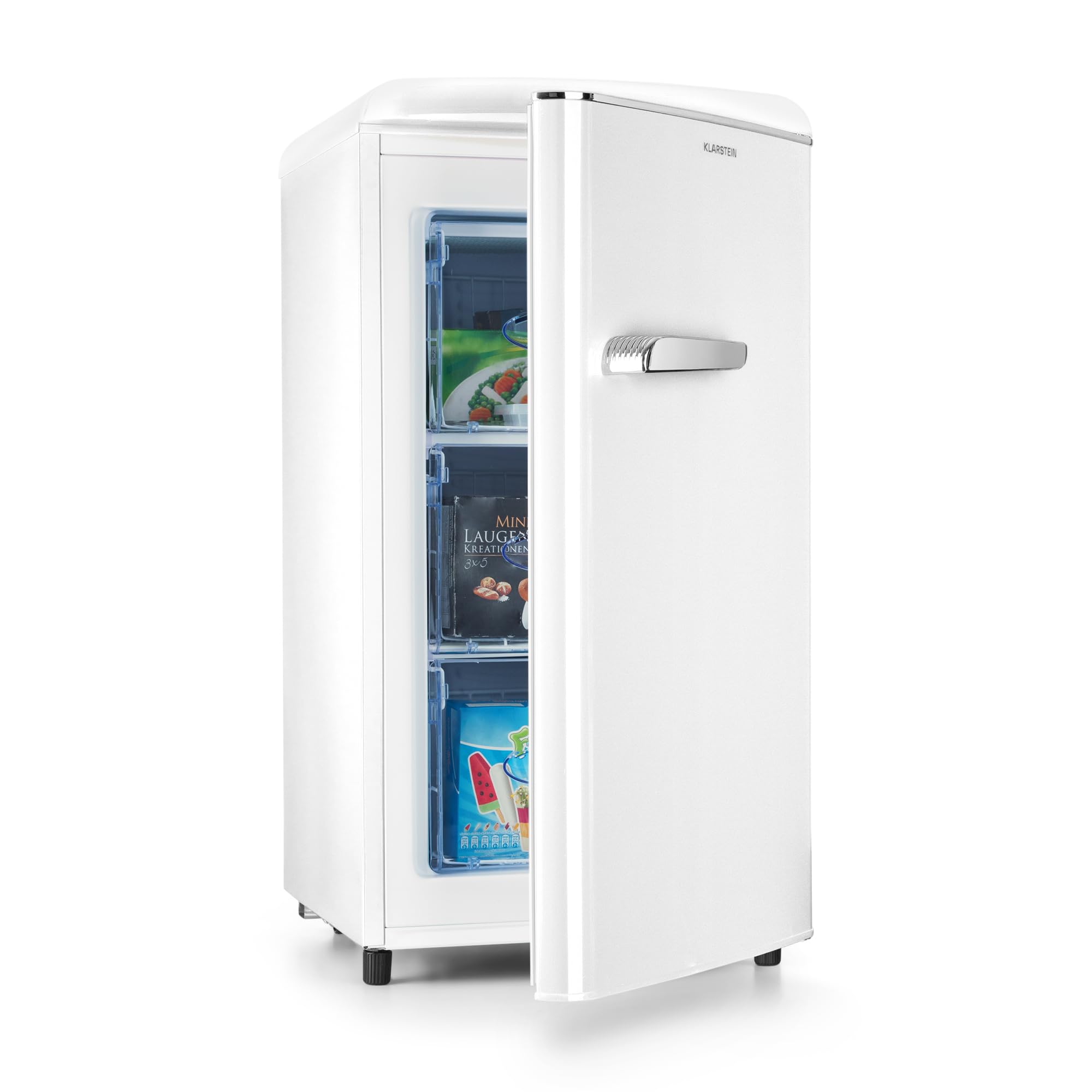 Klarstein Laika - Congelador, Termostato con 5 niveles, Temperaturas de -24 a -15 °C, 3 cajones extraíbles, CEE E, Capacidad de 60 L, Crema