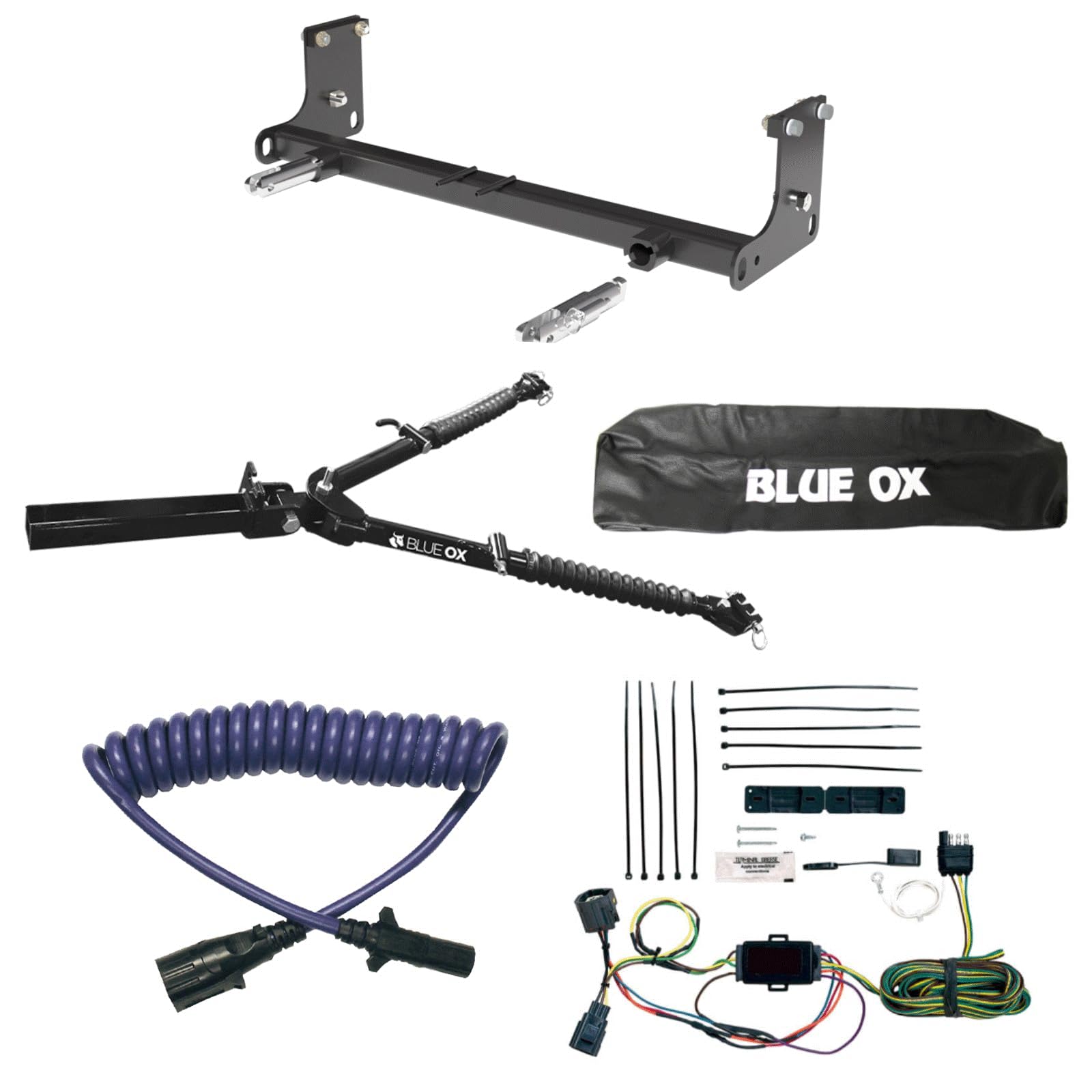 TrendsAuto Blue Ox Alpha 2 Tow Bar & Baseplate Combo with Electrical Cable Extension & EZ Light Wiring Harness fits 2007 2018 Jeep Wrangler Jk | Includes Decal