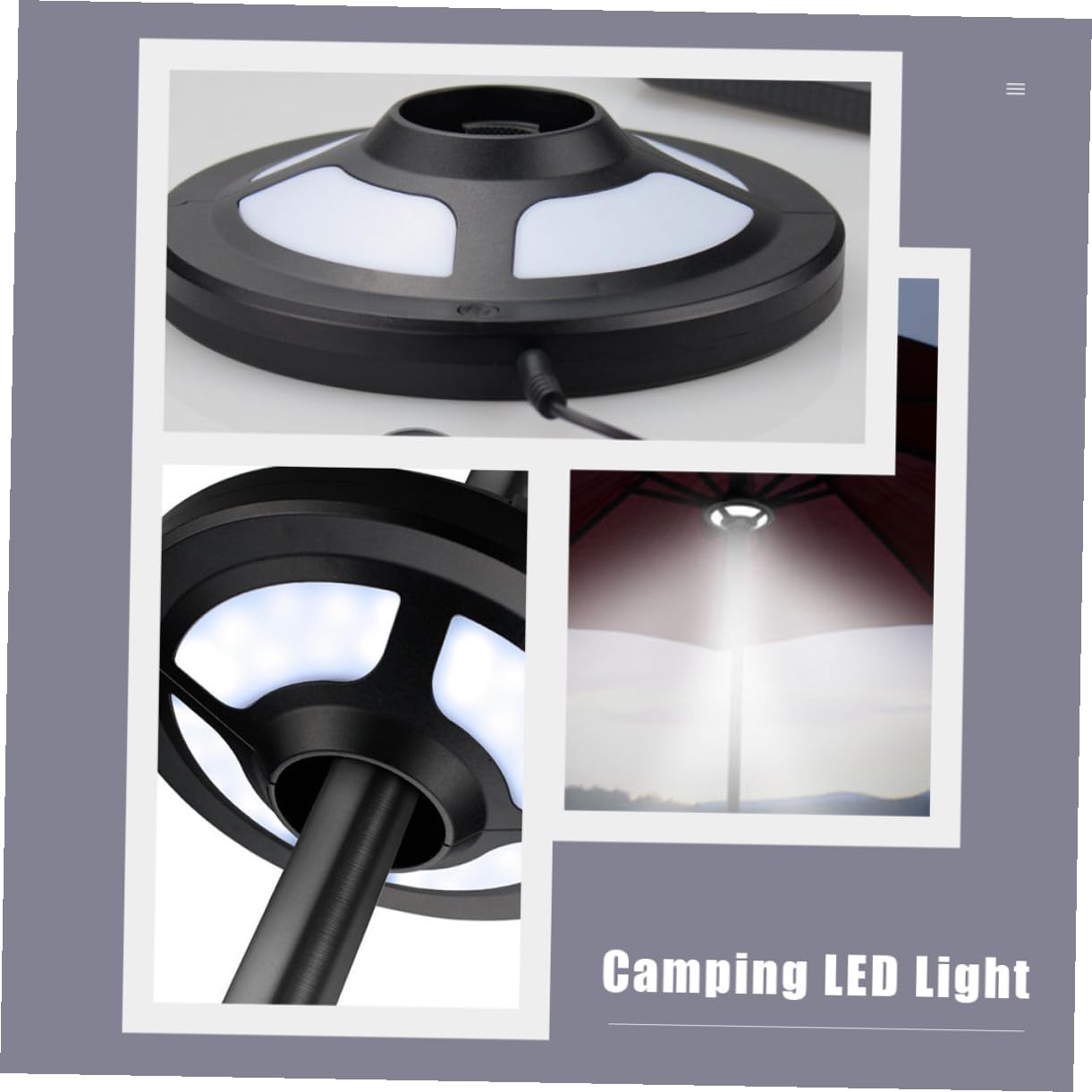 Lámpara LED de Camping para Sombrilla, Negra Luz Exterior de ABS