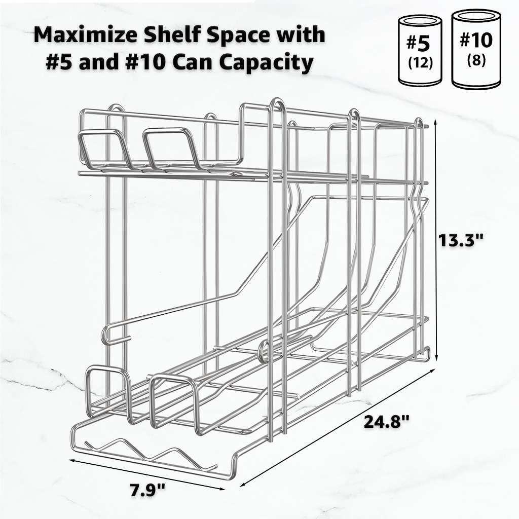 2-Pack Canned Food Organizer Rack, FIFO Pantry Can Dispenser Fits (12) #5 or (8) #10 Cans