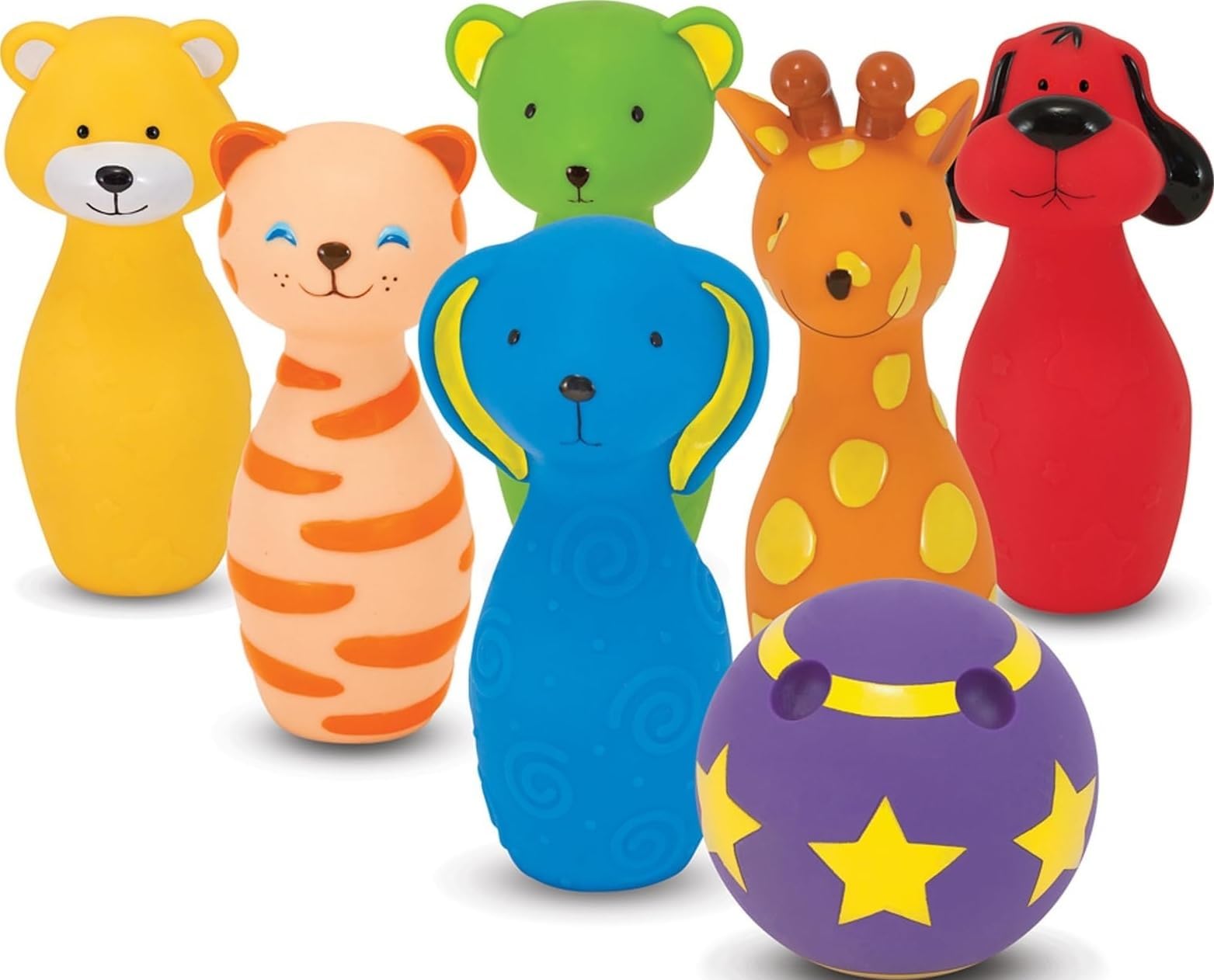 K's Kids Bowling Friends Play Set and Game with 6 Pins and Convenient Carrying Case Indoor Outdoor Bowling Set, Soft Plastic Animal Pins, for Ages 2+