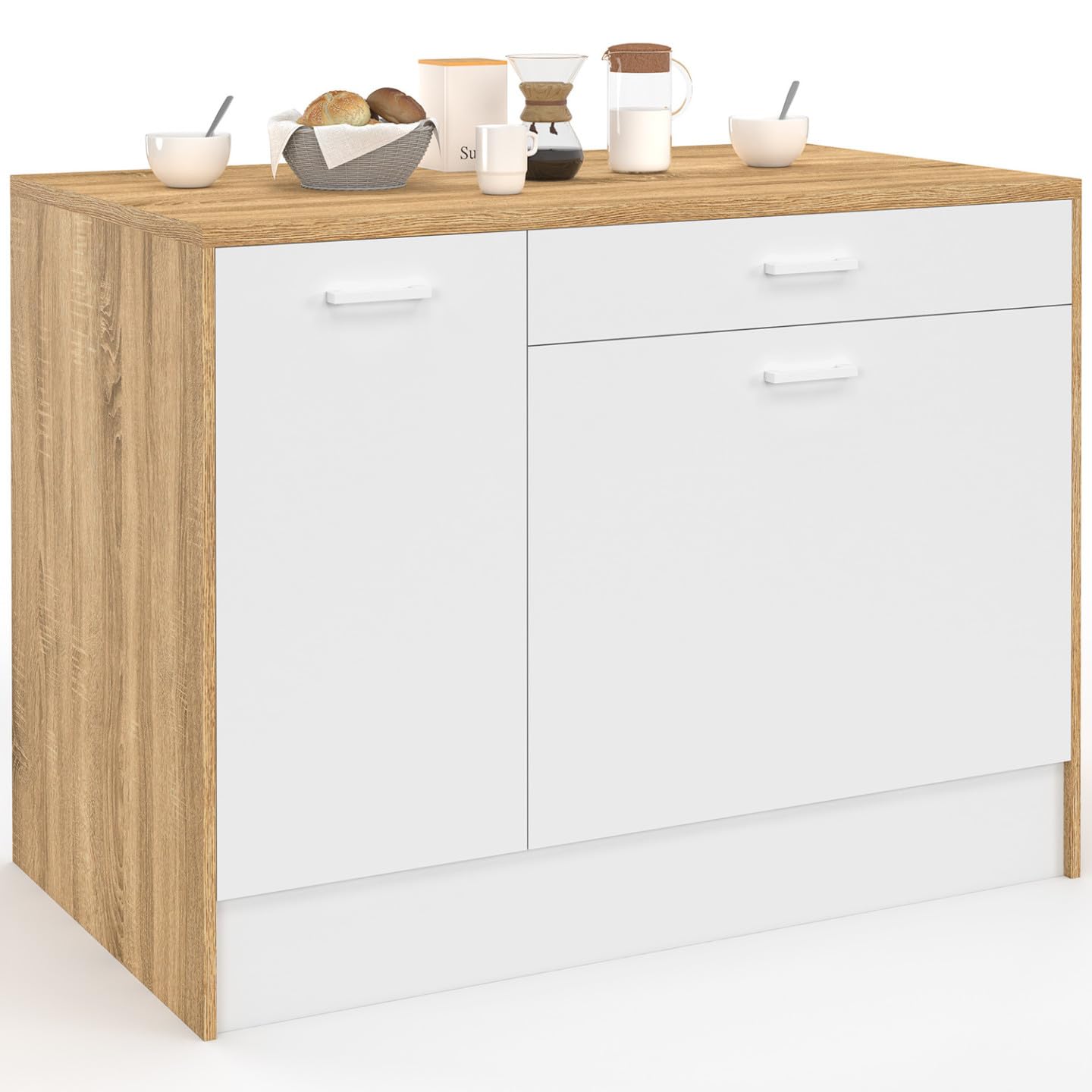 IDMarket - Ilot Central LIO Maxi capacité de Rangement Bois et Blanc