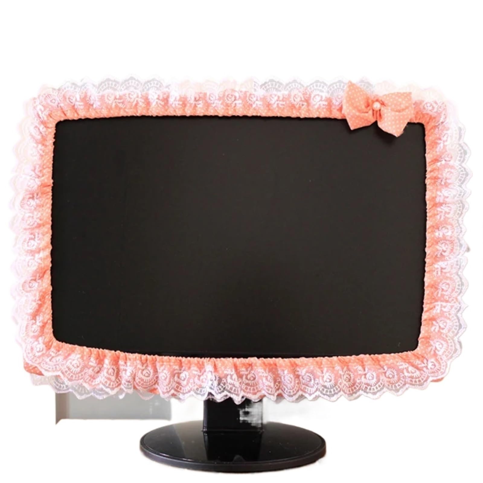 Qvorlth Orange Monitor Cover 2Pcs Lace Fabric Computer Frame Cover Monitor Screen Dust Bow Home Decorations(Orange)