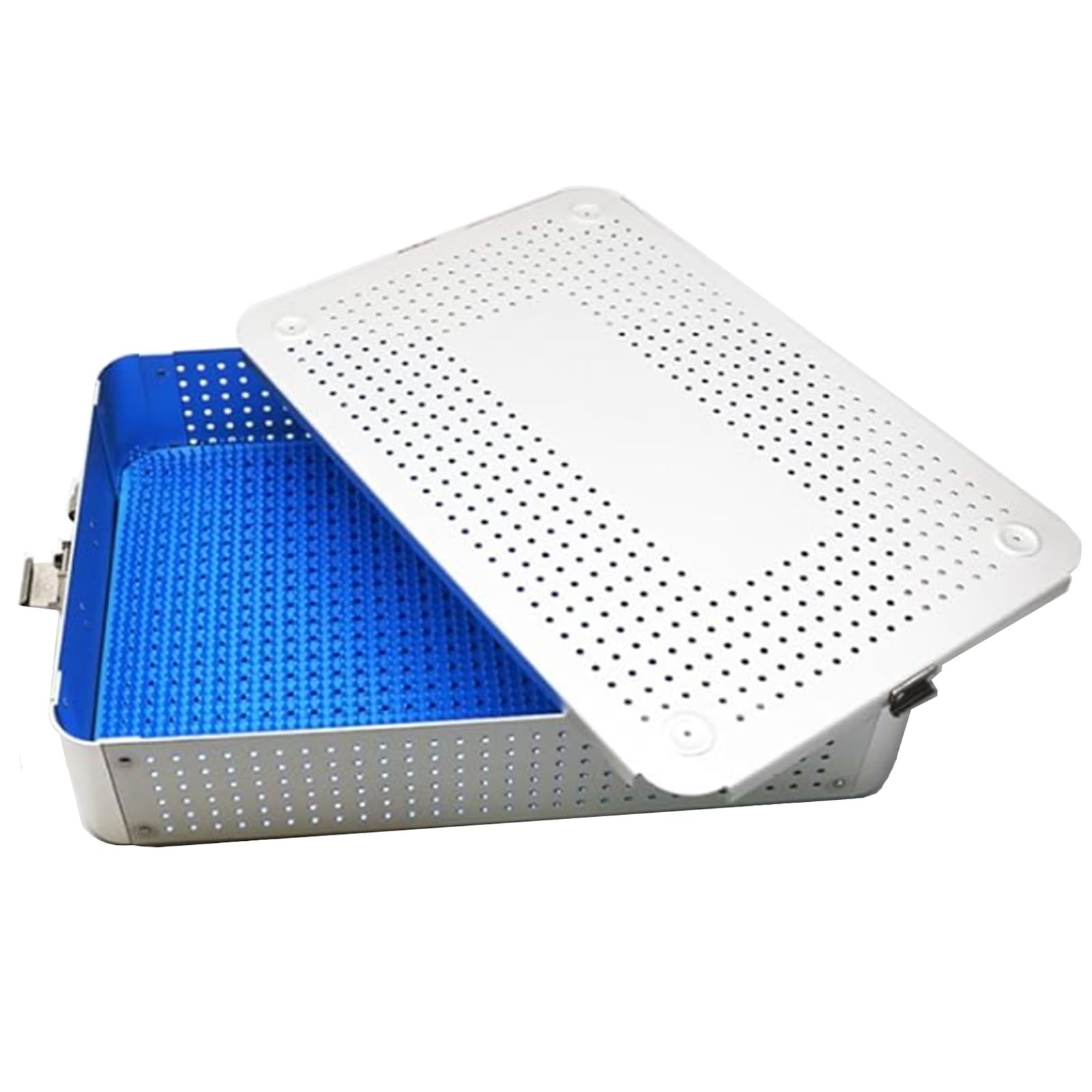 Caja de Esterilización de Aluminio con Mata de Silicona y Tapa Cerradura, 42,4 cm L × 26 cm A × 8,9 cm H, Caja de esterilización Liviana para Equipos quirúrgicos móviles(White)