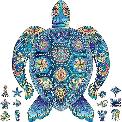 Turtle Wooden Jigsaw Puzzle 208 Pieces, 13.9"x17.3" with Unique Shapes for Adults by WoodGalaxy Cover