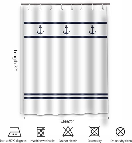 Miniatura 7 de Decoreagy Juego de cortinas de ducha con anclaje azul marino para baño, cortinas de ducha a rayas azules y blancas, cortina de baño con temática