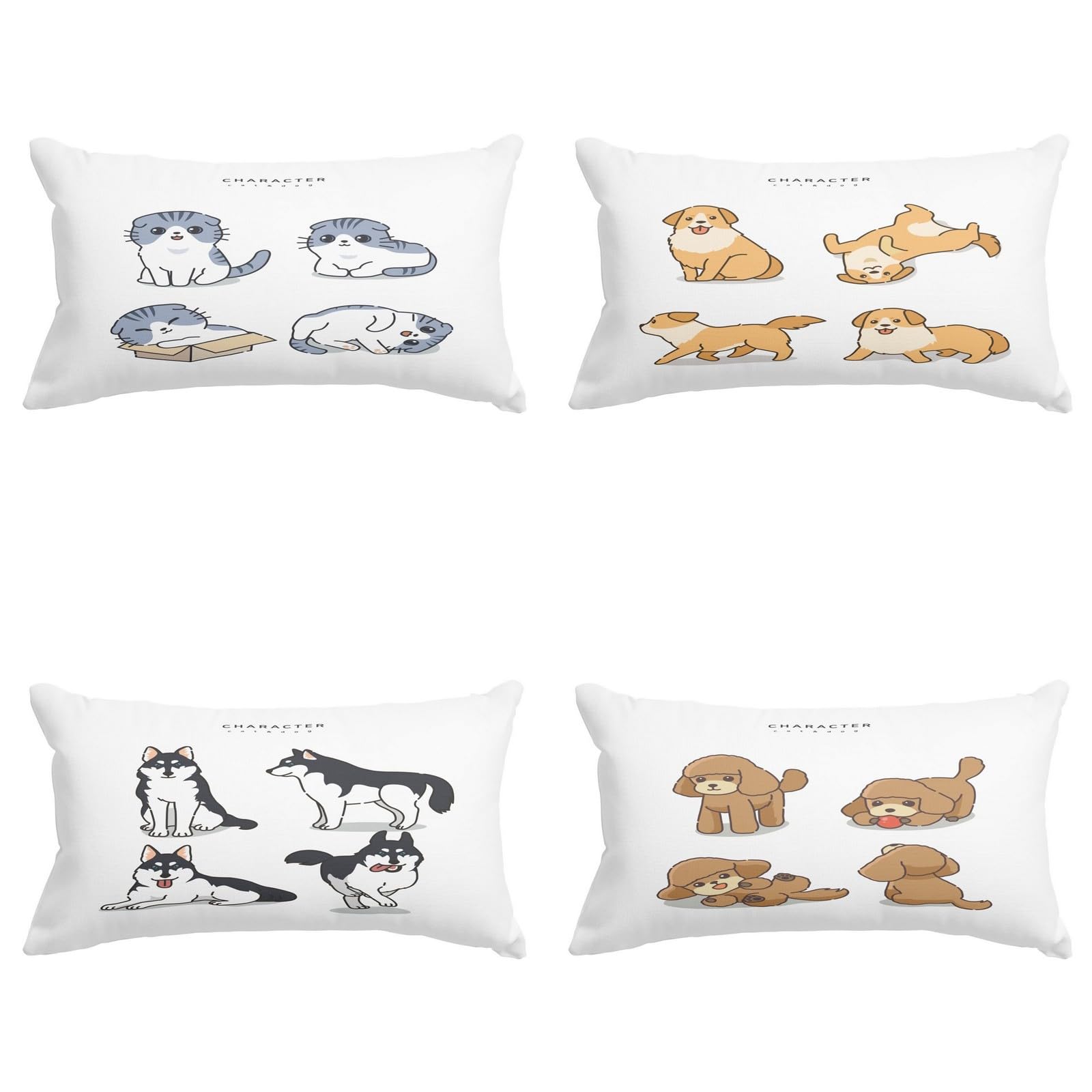 Housse coussin soie 50x75cm chat mignon lot de 4 rectangulaire pour salon et extérieur CEVAN