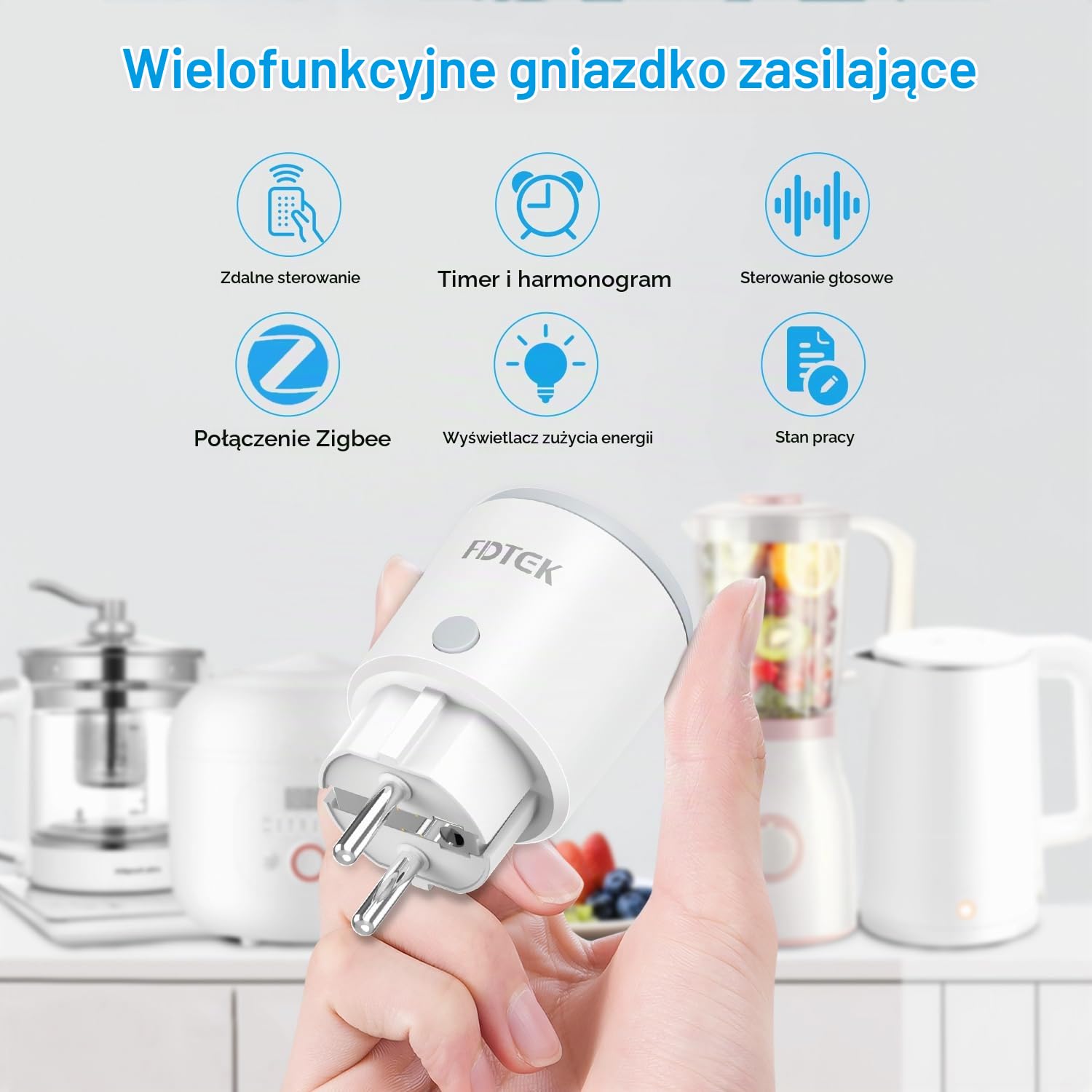 FDTEK Inteligentna Wtyczka Zigbee 3.0 z Pomiarem Prądu i Timerem, Inteligentna Wtyczka 16A z Pilotem i Monitorem Zużycia Energii, Kompatybilna z Alexa i Google Home, 2 Szt.