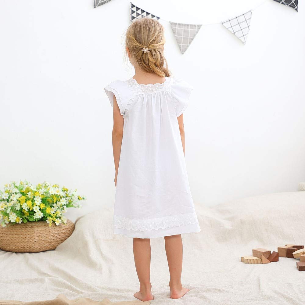 Chemise de Nuit Fille 3-12ans Coton Robe de Nuit Bain à Manches Courtes Manches Longues