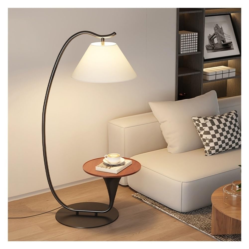 Jian1004 Floor Lamp, Modern Wood Bedside Table & LED Floor Lamp for Bedroom, Office(Gold)
