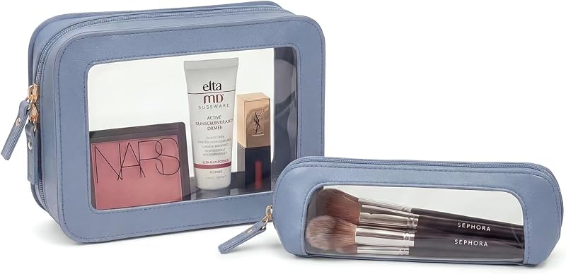 LETGO Conjunto com 2 necessaires transparentes para maquiagem e acessórios, azul