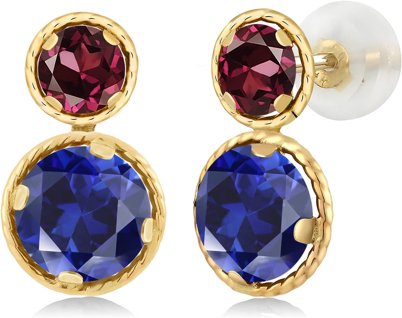 Gem Stone King 14K Yellow Gold Round Earrings For Women | 6MM Gemstone Birthstone and 4MM Rhodolite Garnet | Fine Jewelry Gifts for Women Mom Wife Her
