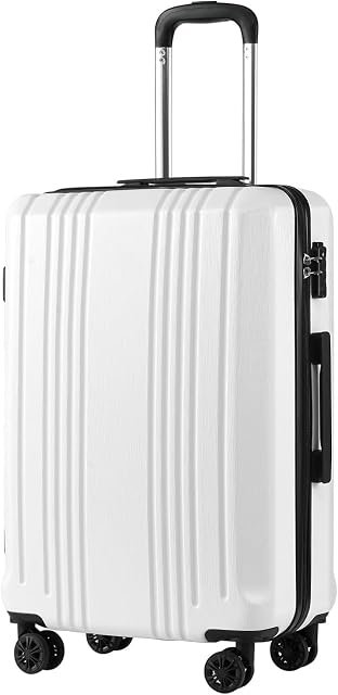 Coolife Luggage Suitcase PC+ABS with TSA Lock Spinner Carry on Hardshell Lightweight 20in 24in 28in(White, S(20in_Carry on))