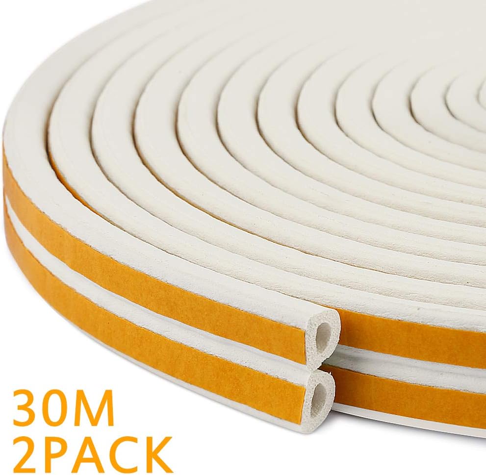 Nasharia Door Sealing Tape 30 m D Profile Window Sealing Strips Self-Adhesive Rubber Sealing Against Cold Waterproof Sound Insulation Strips Foam Tape High Quality