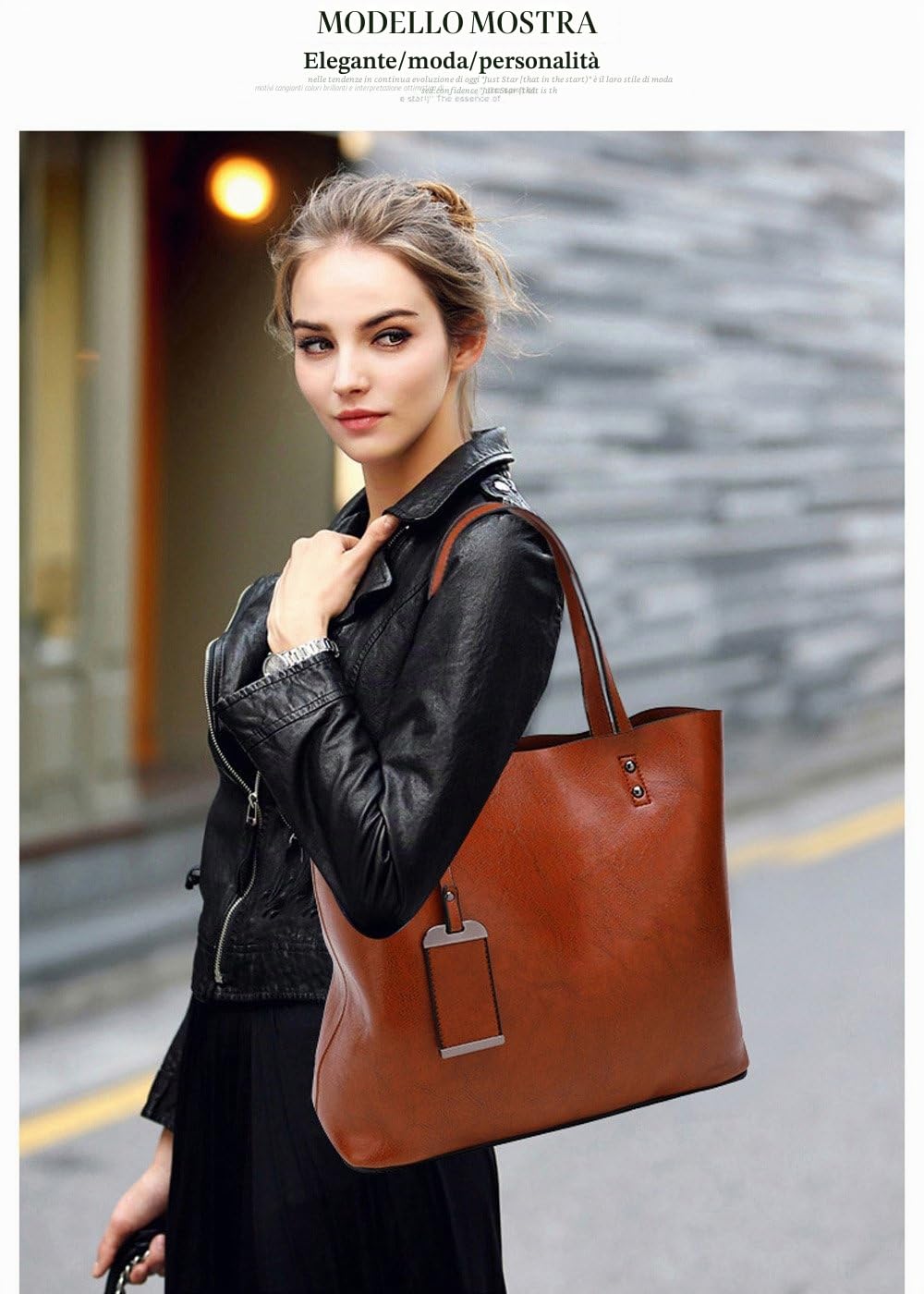 Coolives Tote - Borsa a tracolla in pelle PU, da donna, verticale, con tracolla damasco