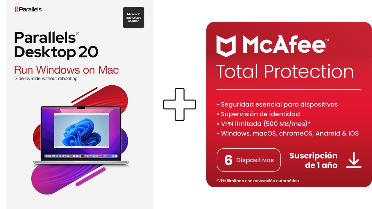 Parallels Desktop 20 para Mac | Perpetuo & McAfee Total Protection para 6 dispositivos, 2025 |15 meses | Descarga digital