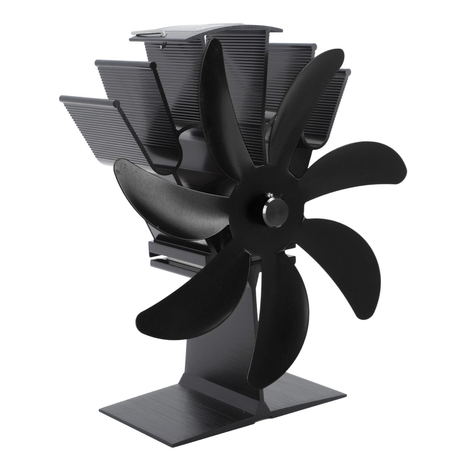 Ventola per Stufa Alimentata a Calore, Ventola in Lega di Alluminio a Risparmio Energetico per la Circolazione dell'aria Calda Fino a 80°C, Perfetta per Caminetti e Stufe a Cherosene (BLACK)