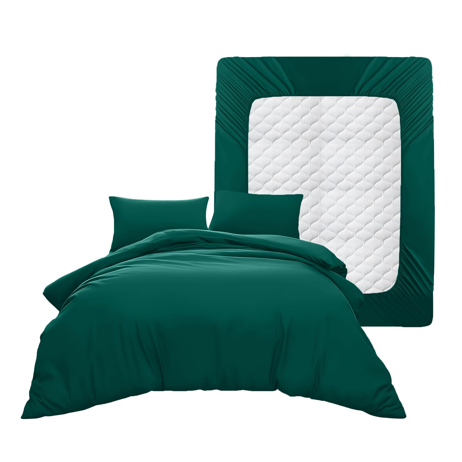 Casabella King Size Duvet Cover Sets - 4 Pc Luxury Duvet Brushed Microfiber Full Set - Duvet Cover, Fitted Sheet & Pillowcase 2 Pack- Soft & Durable Duvet King Size Set - Jade Bedding — image 1