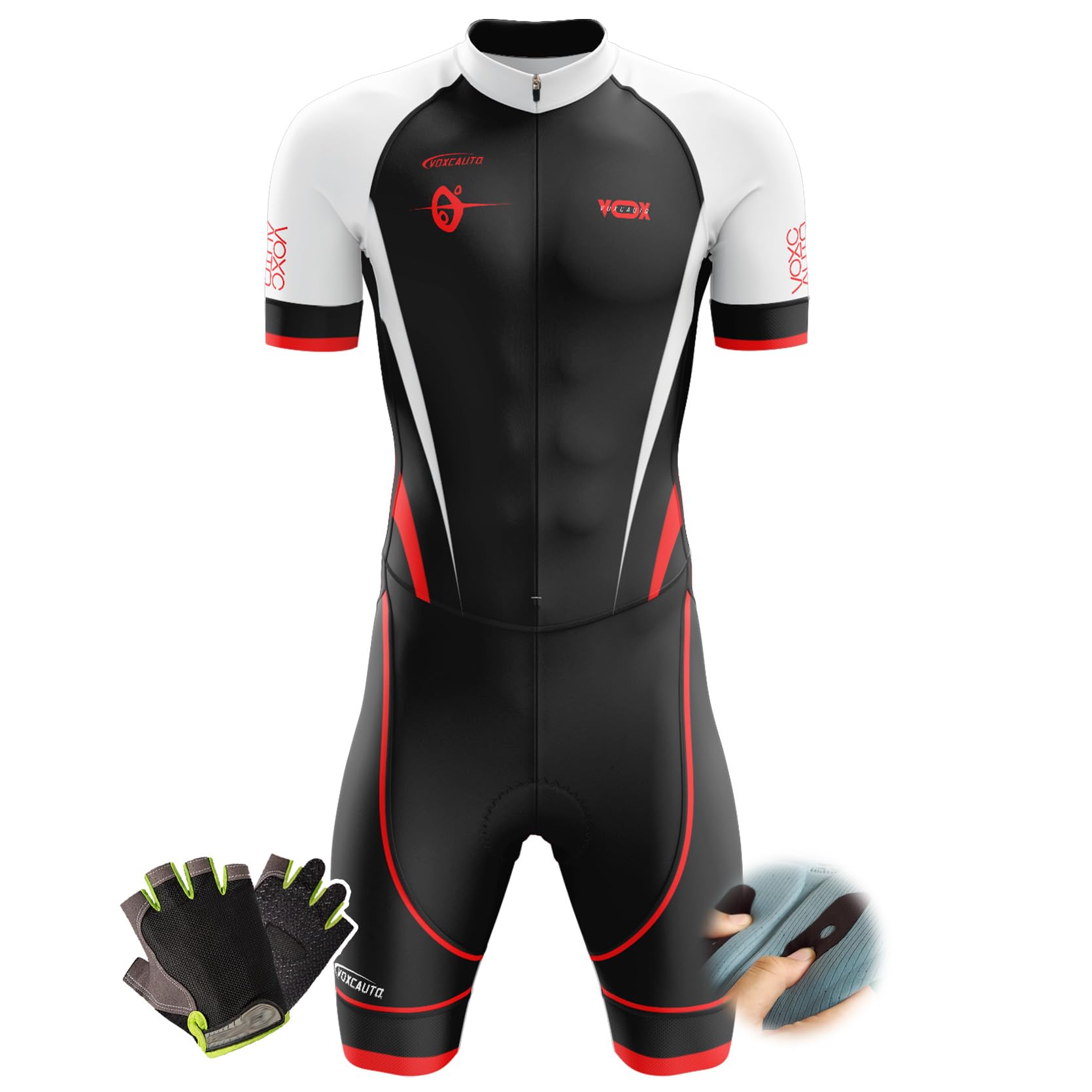 Herren Pro Fahrrad Skinsuit Kurzarm,Triathlon Anzug Herren,Einteiliges Radtrikot,Trisuit Einteiler,Triathlonanzug,3Taschen für Wettkampf Run, Cycle...