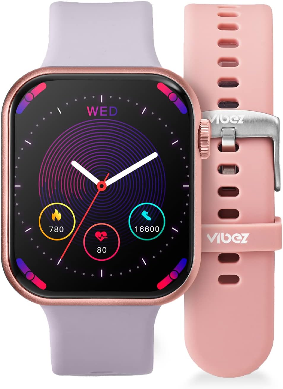 VibezVibez by Lifelong Hype Women Smartwatch with Bluetooth Calling|Multiple Straps (VBSWW801, 1 Year Manufacturer Warranty, Rose Gold)