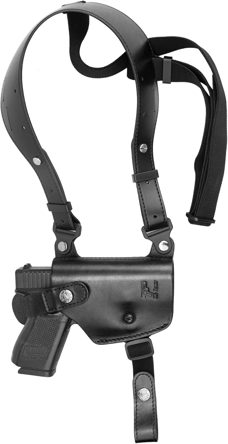 GUN & FLOWER Horizontal Leather Shoulder Holster for Glock 17/19/43X, 1911, M&P 9, P226, 92FS, Taurus G2C, Fits Compact & Full Size Pistols, Right Hand