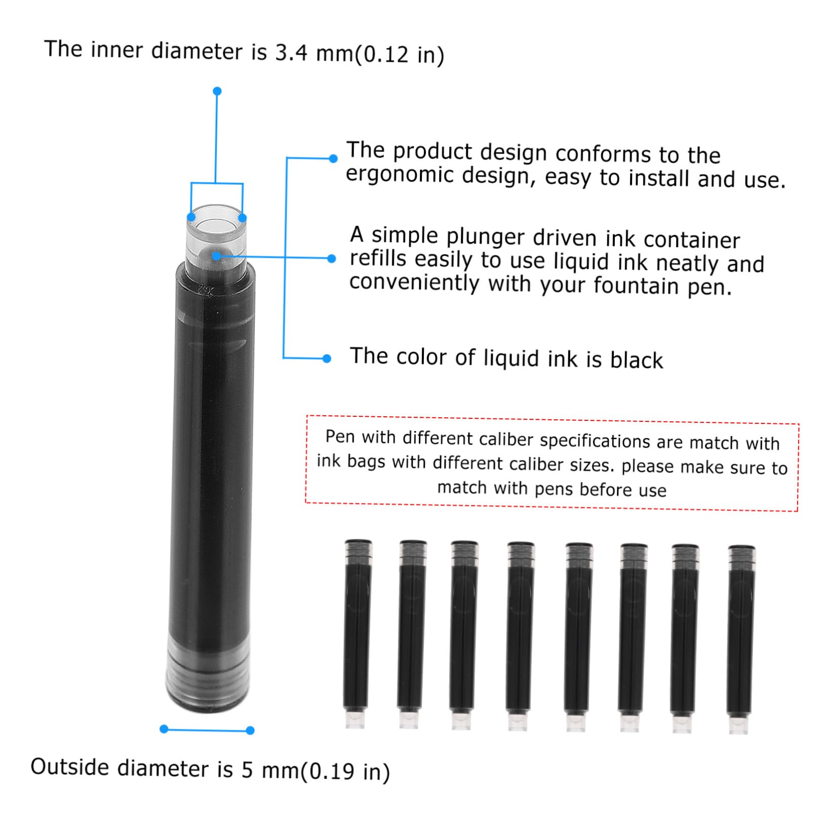 Uonlytech 3 Series Recargas Para Estilográficas Rellenos De Tinta De Pluma Para Escritura Diaria Escuela Y Oficina Compatible Con Variedad De Estilográficas Material Duradero 100 Piezas X 3