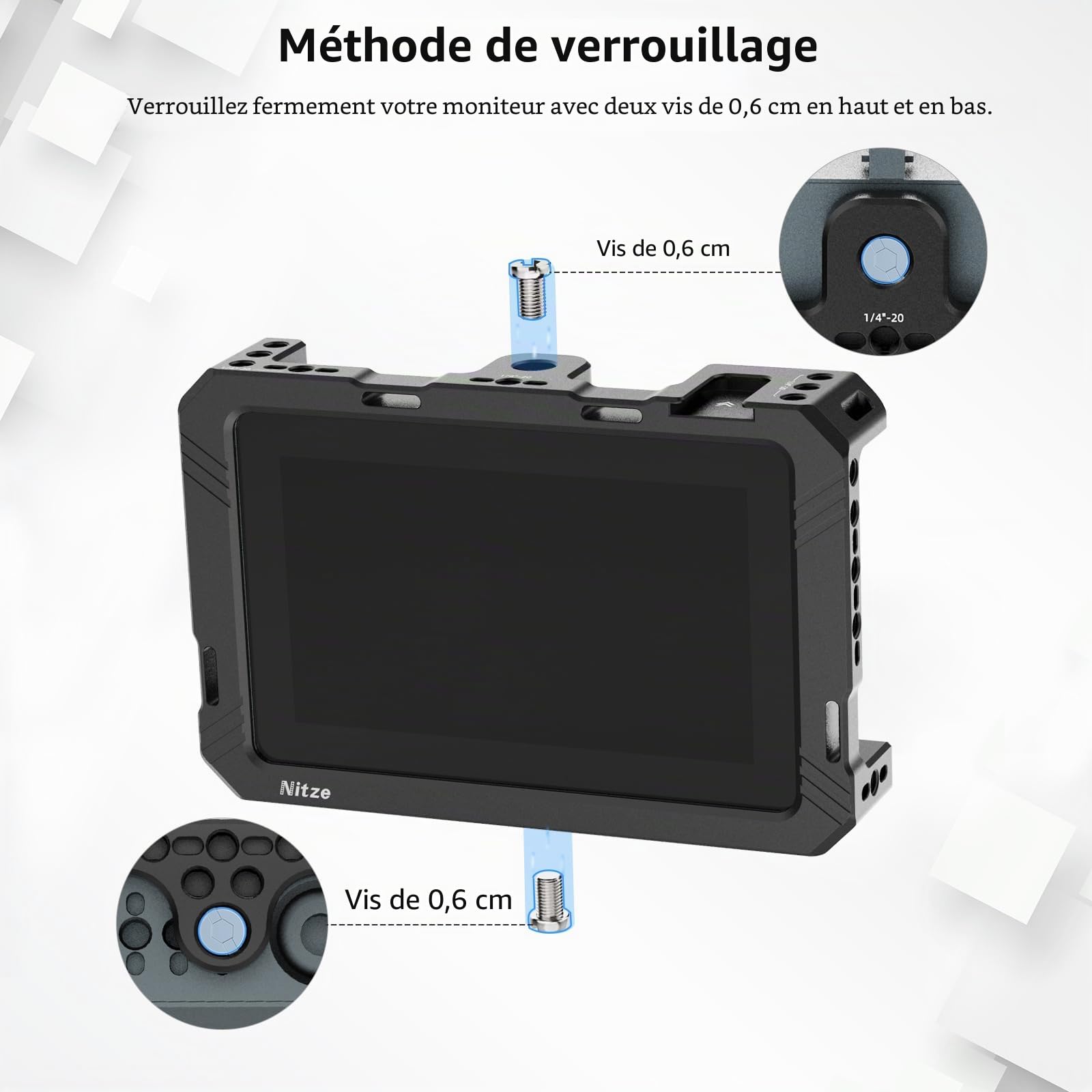 Nitze Indie 5 Cage Kit pour Moniteur SmallHD Indie 5 avec Protection pour écran PU – JT-S03B