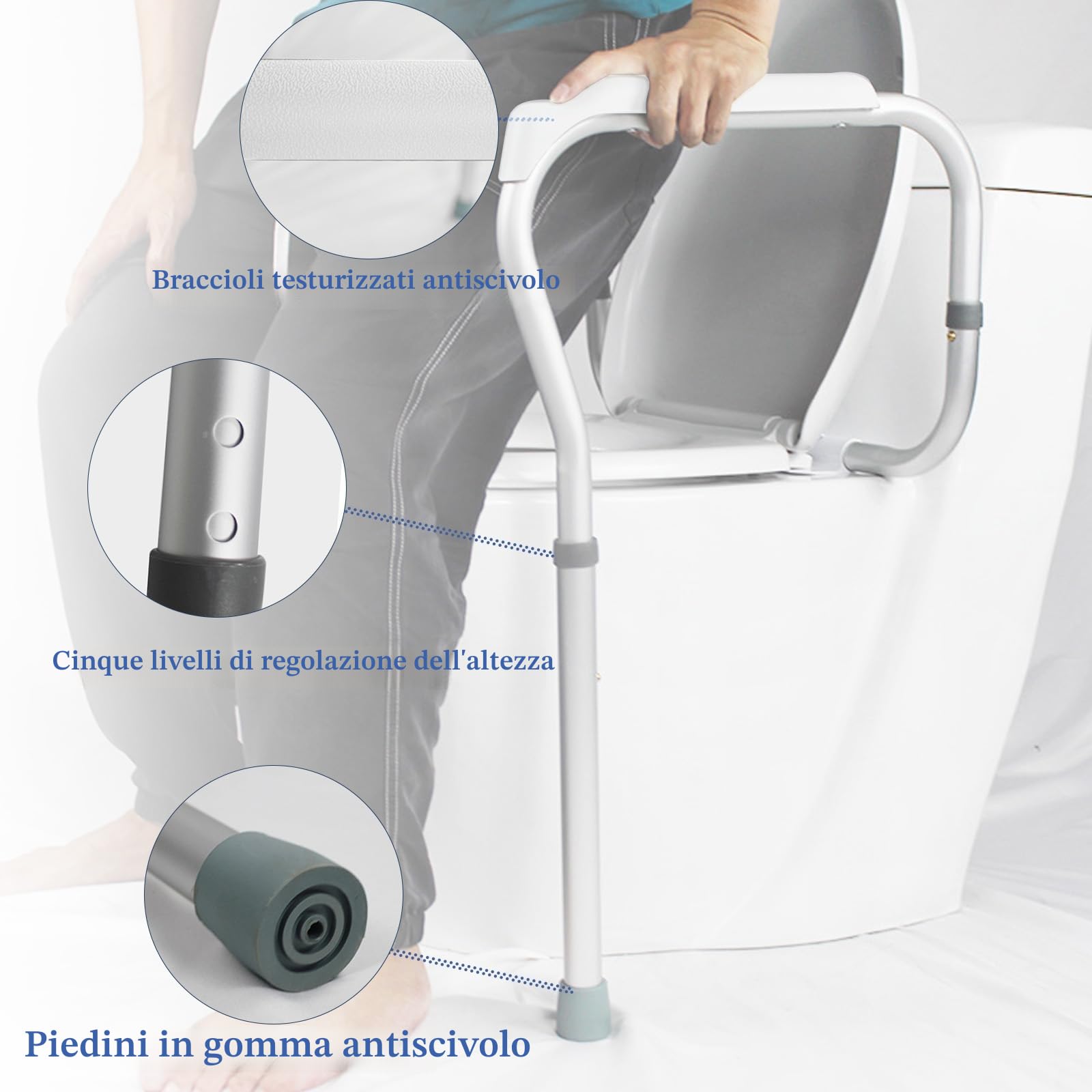 Ausilio per sollevarsi dal WC, Maniglioni per WC per Anziani, Alzawater con Braccioli, Alzawater con Altezza Regolabile, Ausilio per sollevarsi dal WC per Anziani e Persone Disabili