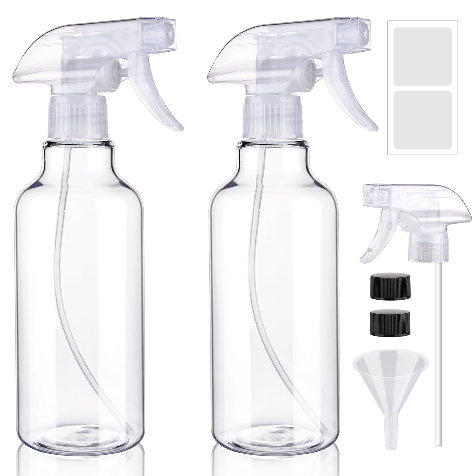Hokretme 2 Pack Plastic Spray Bottles 500ml/16.9oz Adjustable Mist/Stream Spraying Heavy Duty Square Water Spray Bottles for Hair, Cleaning Solutions, Plants,Essential Oils (Brown)