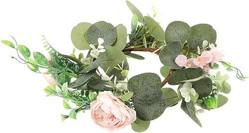 Abaodam Guirnalda de velas artificiales de eucalipto, coronas de vela de primavera, mini corona, mini anillo de vela, mini corona de ramitas, mini