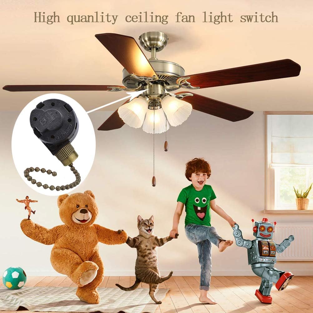 ZE-268S2 Electrical Pull Chain Switch, ON-Off Switch with Beaded Pull Chain Extension Compatible with Hunter Ceiling Fans Light, Lamps and Wall Lights (BRONZE Pull Chain)