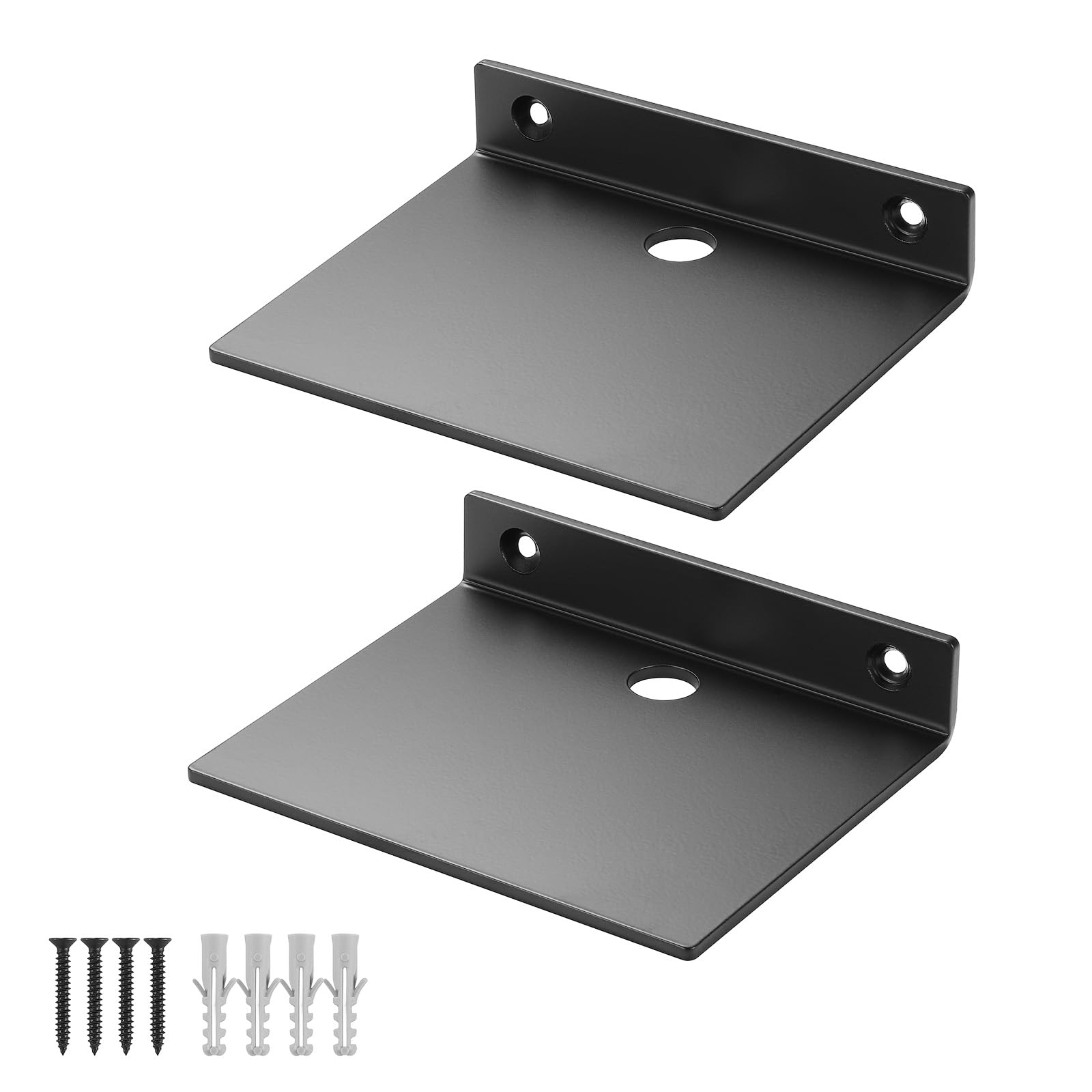 YUjieSTC Small Wall Shelf,3.0mm Aluminum Alloy Small Floating Shelf,for Bathroom, Bedroom, Living Room, Kitchen,Office(5 Inch Black, Set of 2)