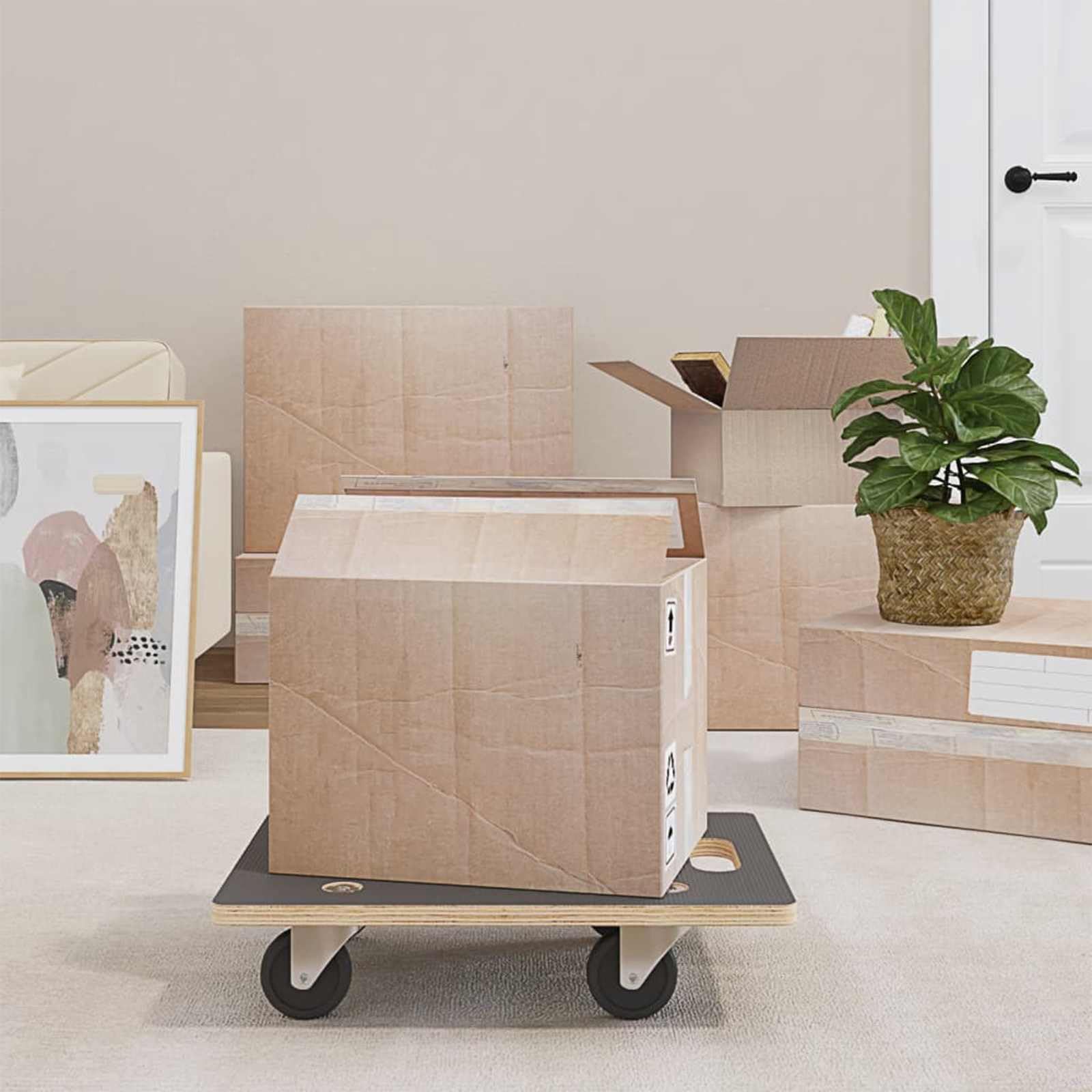 Transportroller 6er Set, Möbelroller aus Sperrholz, 50x35cm Rollbrett, Tragkraft 250kg pro Wagen, Transportwagen für Werkstatt und Haushalt