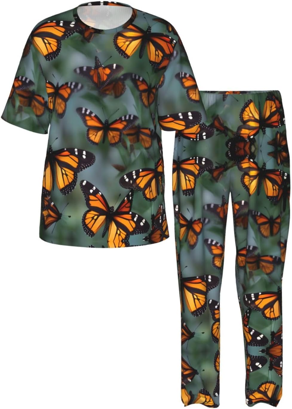 Men'S 2 Piece Loungewear Pajama Set Monarch Butterflies Print Short Sleeve Tee Top And Pants Set S-3xl