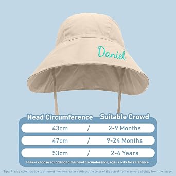 Personalized Baby Boy Beach Hat Baby Girl Sun Hat UPF 50+ Toddler Caps for Boys Girls Infant Wide Brim Hats Baby Bucket Hat