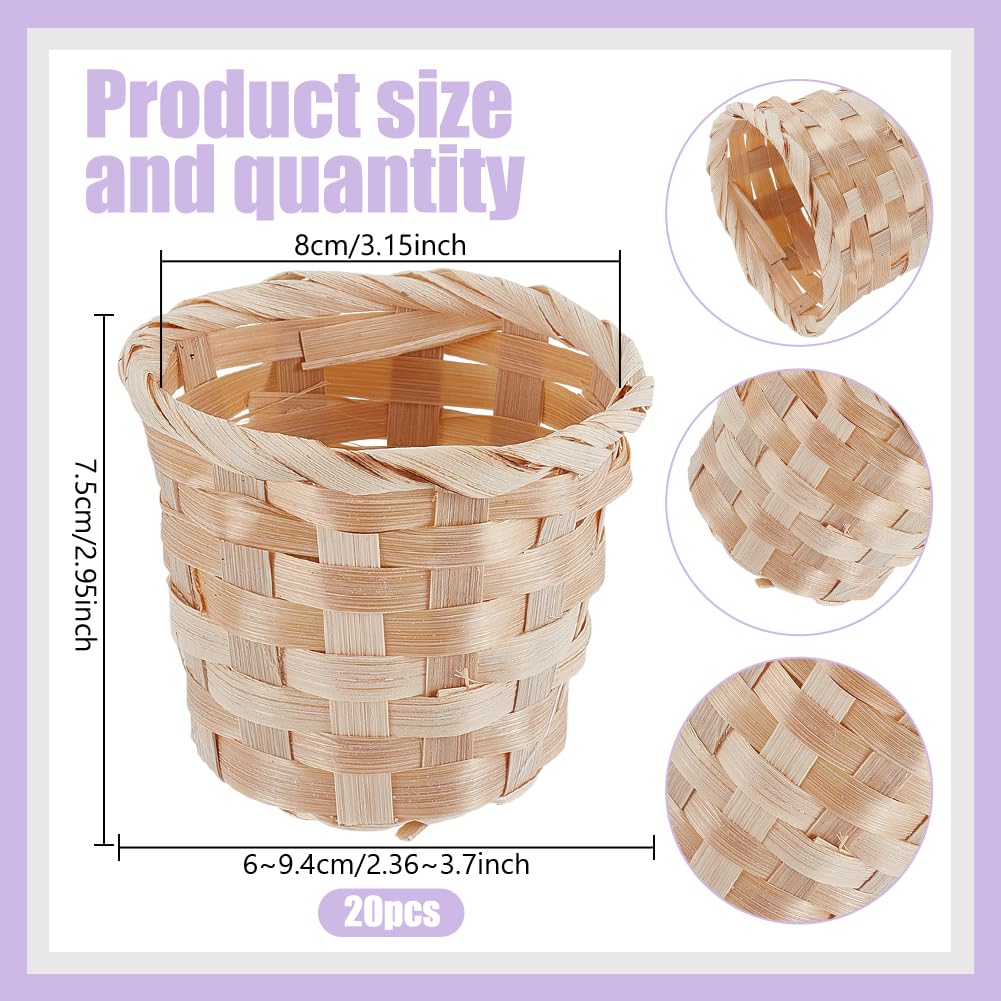 20 mini cestini in bambù intrecciato, 60 ~ 94 x 75 mm, piccoli cestini rotondi naturali per Pasqua, vuoti, organizer da scrivania per gioielli, casa, ufficio, feste, bomboniere, regalo