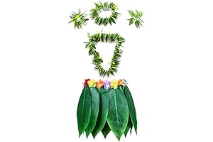 5-Piece Luau Party Grass Skirt Set with Necklaces, Bracelets, & Headband