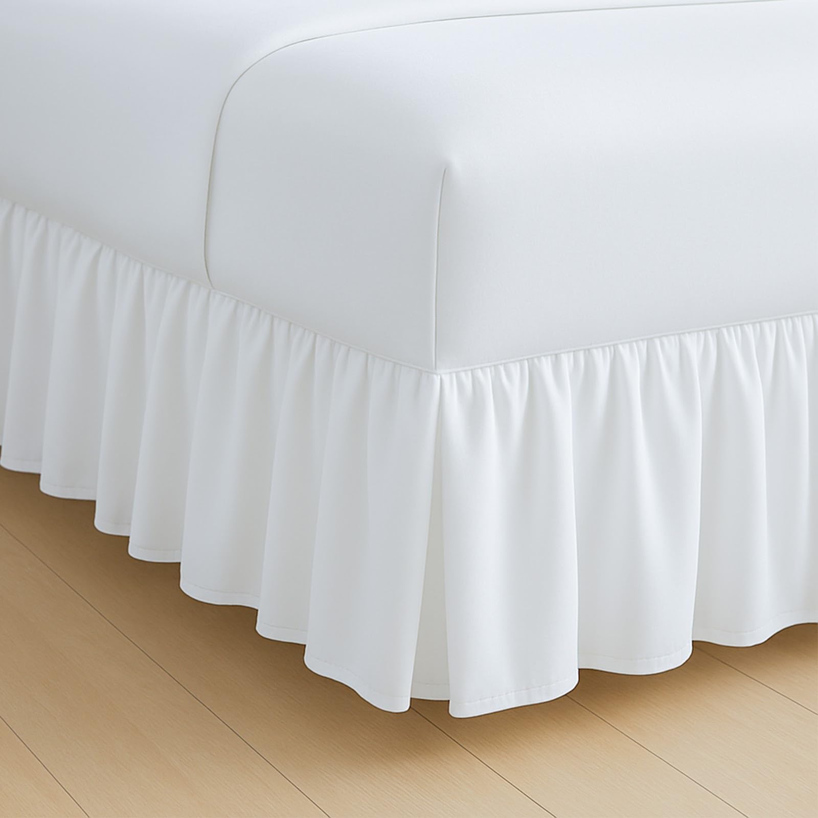 Rajlinen Ruffle/Gathering Bed Skirt Genuine Poly Cotton Bed Wrap with Platform (+12 Inch Drop)- Easy Fit Gathered Style 3 Sided Coverage King, White)-image-25