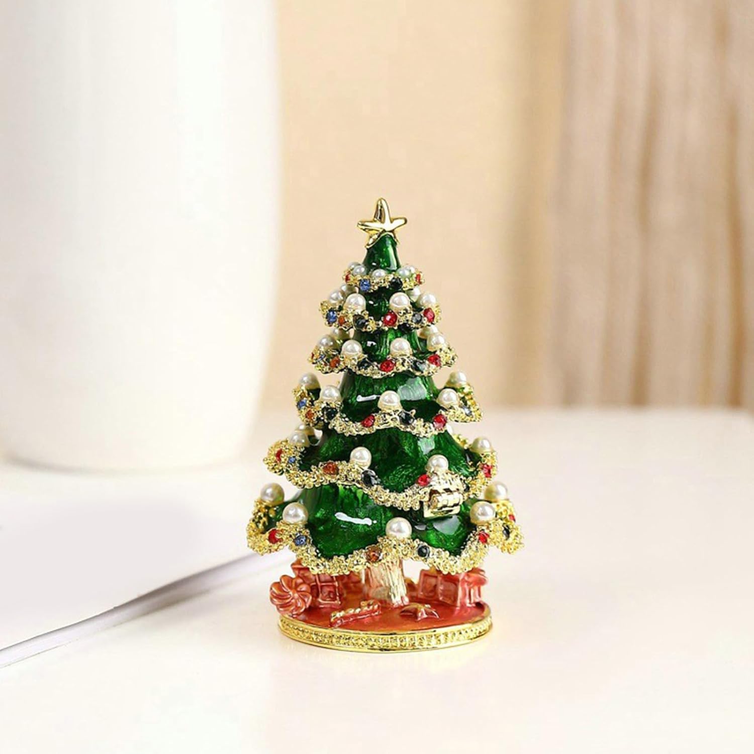 Decorative Christmas Tree Trinket Case Gift Ready Christmas Tree Ornamental Box for Rings Earrings Festival Green Case Green Ornament Box