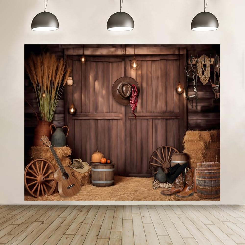 Western Cowboy Sfondo 3 x 2,4 m Wild West Barn Door Fotografia Sfondo per decorazioni per feste a tema western Cowboy Baby Shower Compleanno Decorazioni Banner Country Rodeo Sfondo Decor